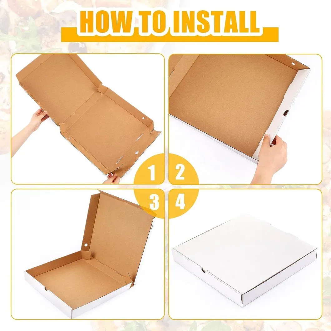 9X9X1.75&prime;&prime; White&Brown Custom Printing Cowhide Paper Square Corrugated Cardboard Storage Recyclable Folding Container Pizza Boxes for Food Cake Cookie Pizza PA