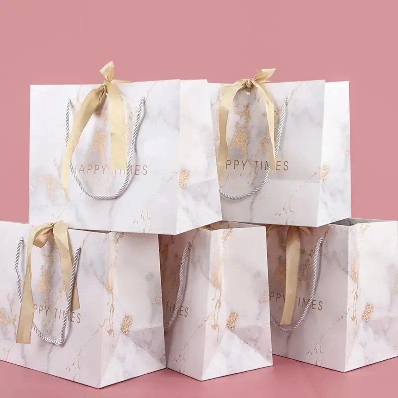 Customised Wholesale Printed Logo Luxury Jewelry Clothing Gift Packing Paper Shopping Bags with Ribbon Bow Twisted Handles