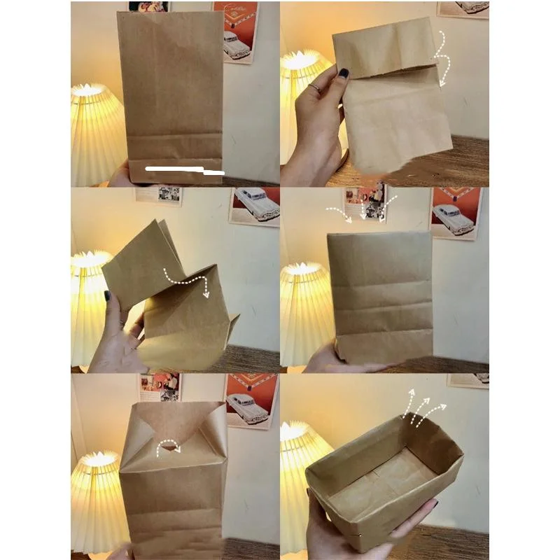 Square Bottom Kraft Paper Bag Oil-Proof Food Packaging Bag Cake Kraft Paper Laminate Bag Toast Bread Takeaway Packaging Bag