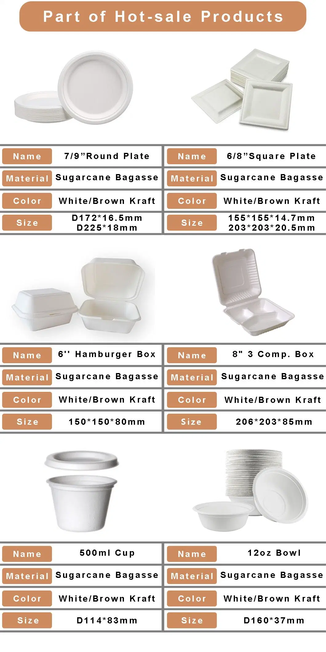 Bagasse Sugarcane Biodegradable 6&prime;&prime; 450ml Burger Box Food Take Away Packaging Container Box