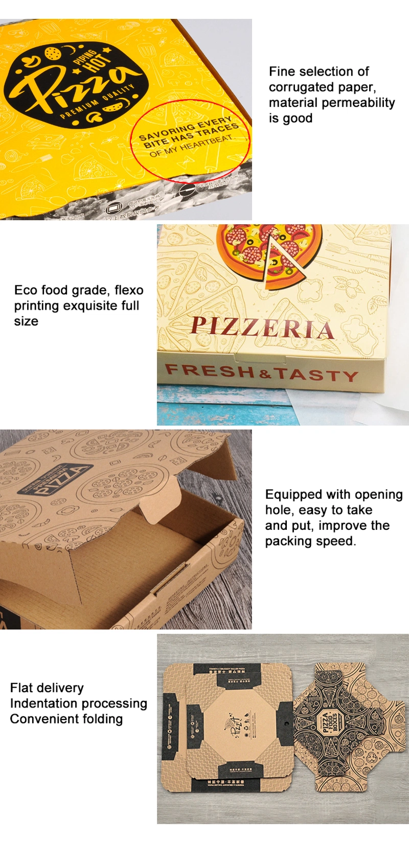 Wholesale Cheap Custom Printed Personalised All Size Corrugated Fries Hamburger Kraft Paper Pizza Boxes