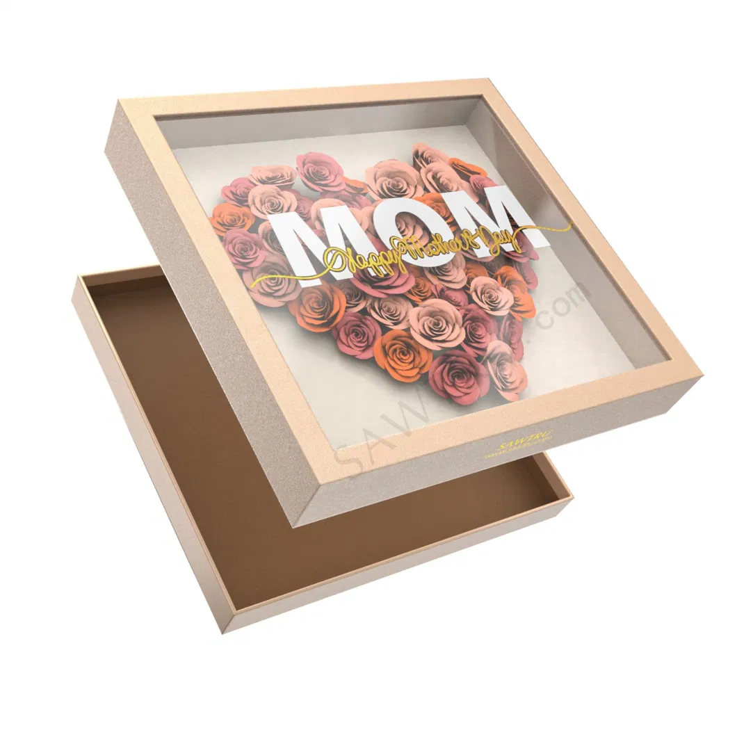 Mothers Day Gift Paper Cardboard Box with PVC Clear Flower Window