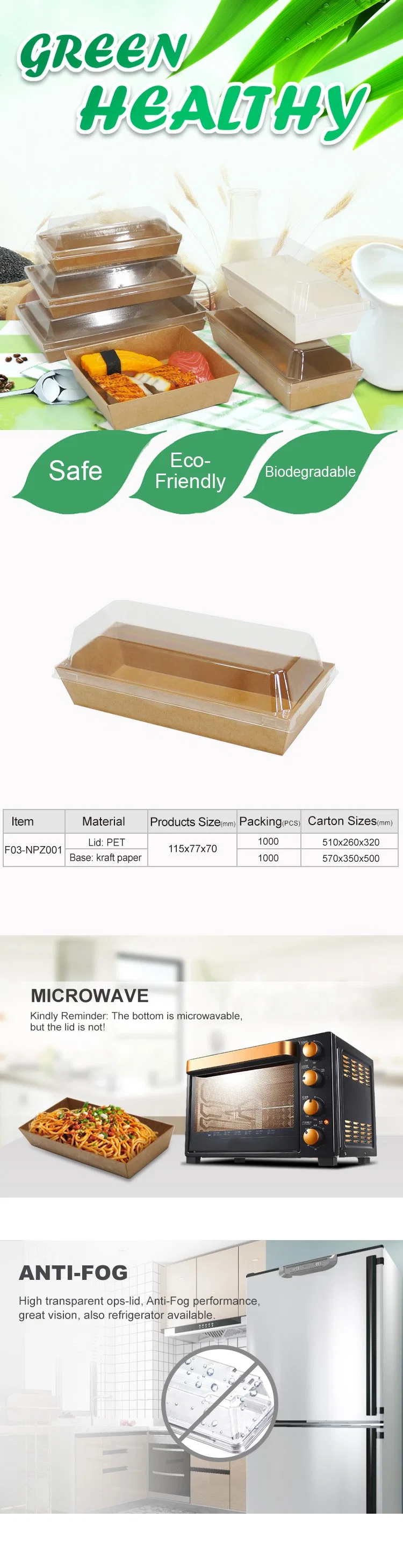 Eco Friendly Disposable Takeaway Kraft Paper Cake Packaging Box Sushi Container with Window for Bakery