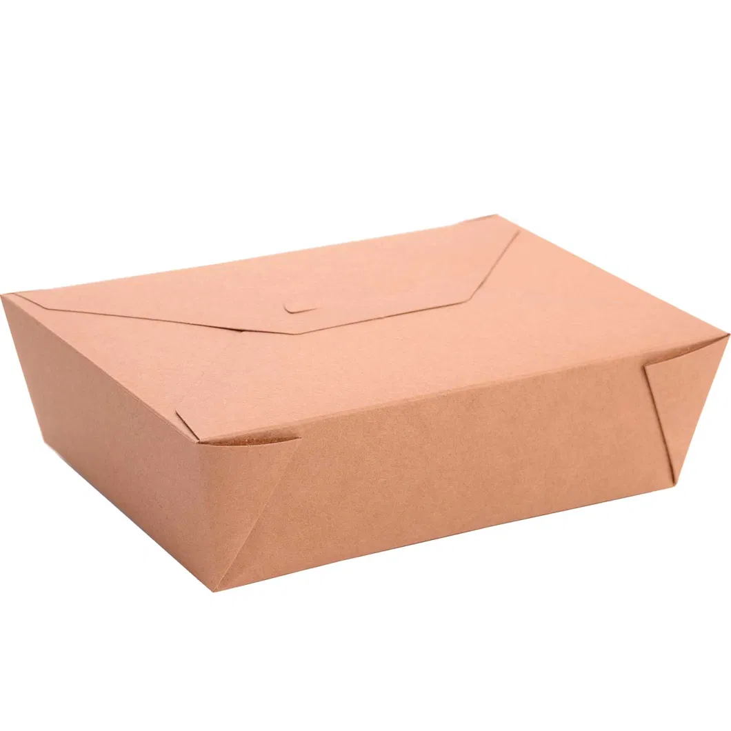 Environmentally Disposable Brown Square PLA/PE Lined Kraft Fold-Top Takeout Box Paper Lunch Box for Food