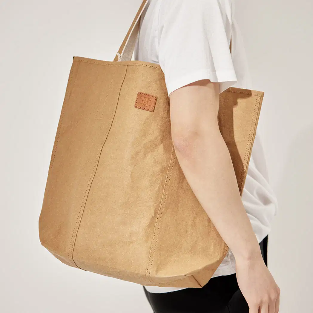 Custom Recycled Brown Waterproof Portable Handbag Washable Tote Shopping DuPont Kraft Paper Bags