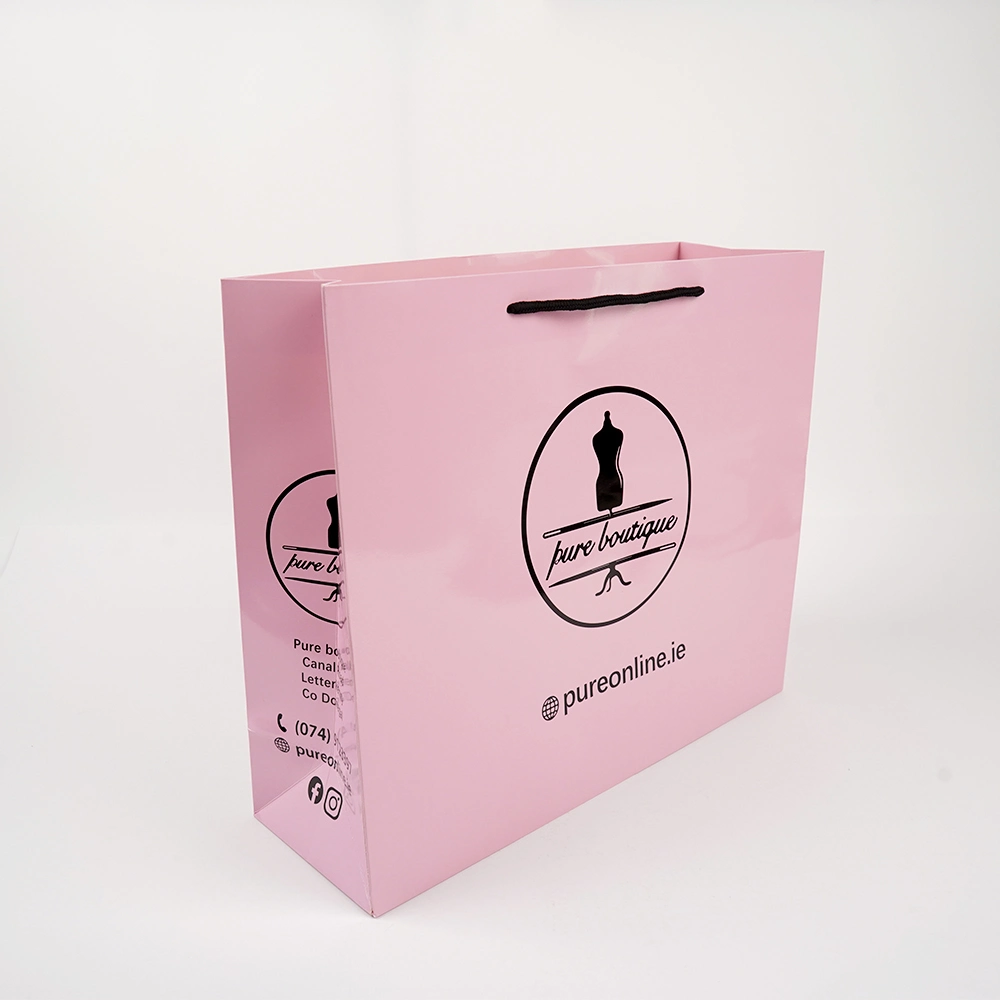 Wholesale Luxury Black Shoes Clothes Packaging Paper Bags Printed Custom Logo Clothing Shopping Gift Jewelry Wine Paper Bag