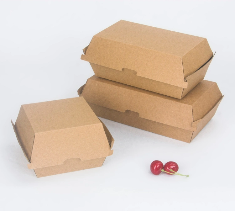 Custom Full Color Brown White Square Large Mini Disposable Corrugated Take out Folding Paper Food Packaging Burger Box