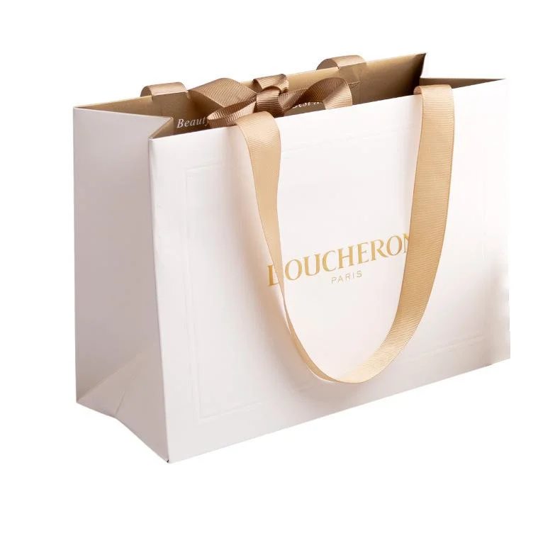 Luxury Black Gift Paper Bag Custom Printed Logo for Shoes Clothes Shopping Wedding Gift Jewelry Packaging with Ribbon Handles