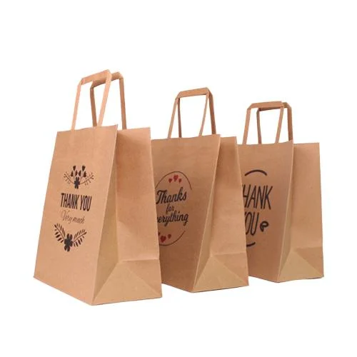 Large Brown Flat Handles Paper Food Storage Bag for Takeaway with Handle