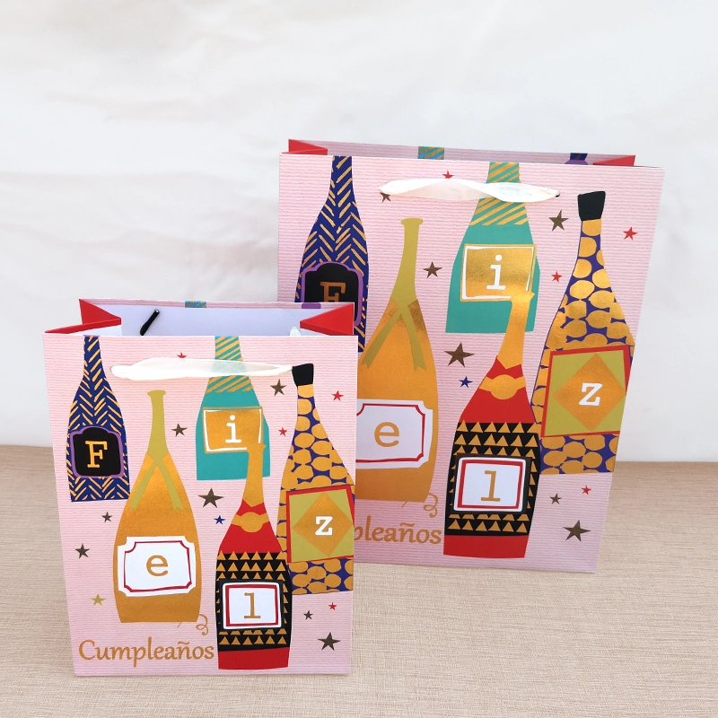 Custom Logo Factory Directly Supply Portable Birthday Merchandise Wedding Wine Sweet Food Packaging Carrier Ribbon White Cardboard Paper Tote Gift Shopping Bag