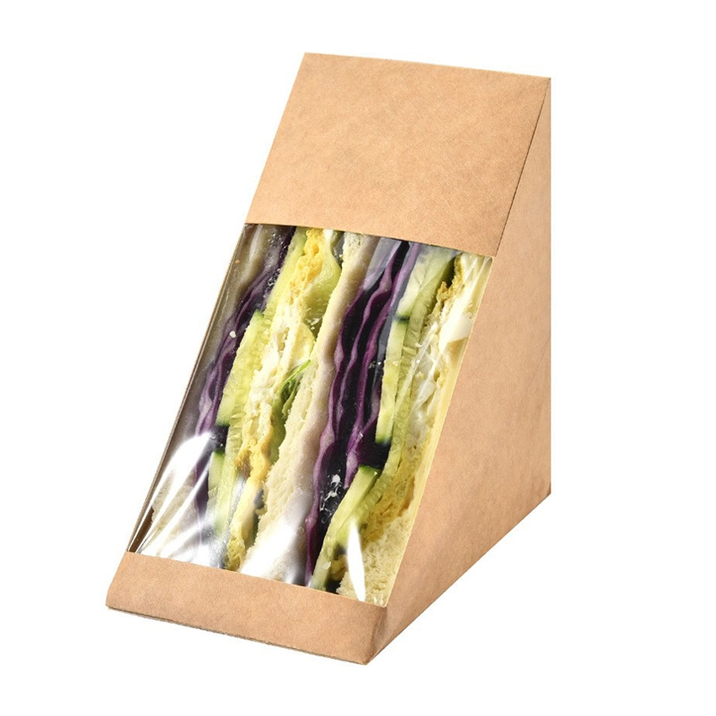 Custom Eco-Friendly Kraft Paper Food Packaging Burger Toast Sandwich Box with Clear Window