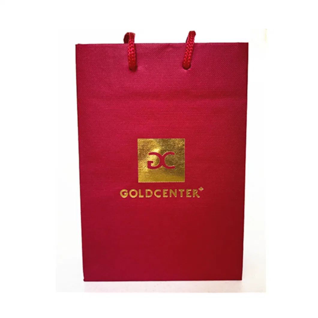 Wholesale Bright Red Foil Stamping Logo Textured Paper Bag for Jewelry Gift