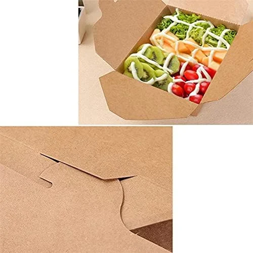 Disposable Takeaway Food Containers Brown Kraft Paper Take out Food Lunch Boxes