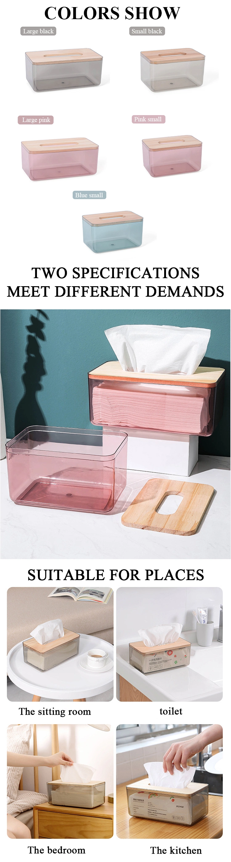 Transparent Tissue Paper Box Plastic for Disposable Paper Facial Tissues Cover Wooden Rectangular Tissue Holder