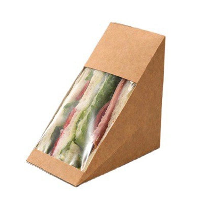 Custom Eco-Friendly Kraft Paper Food Packaging Burger Toast Sandwich Box with Clear Window