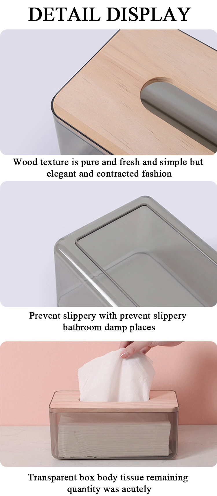 Transparent Tissue Paper Box Plastic for Disposable Paper Facial Tissues Cover Wooden Rectangular Tissue Holder