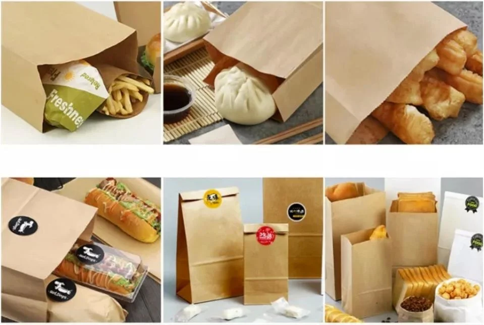 Customized Greaseproof Take-out Kraft Paper Bags, Snack Bags, Bread Bag, Craft Bags, 100% Recycled Kraft Paper Brown Lunch Bags