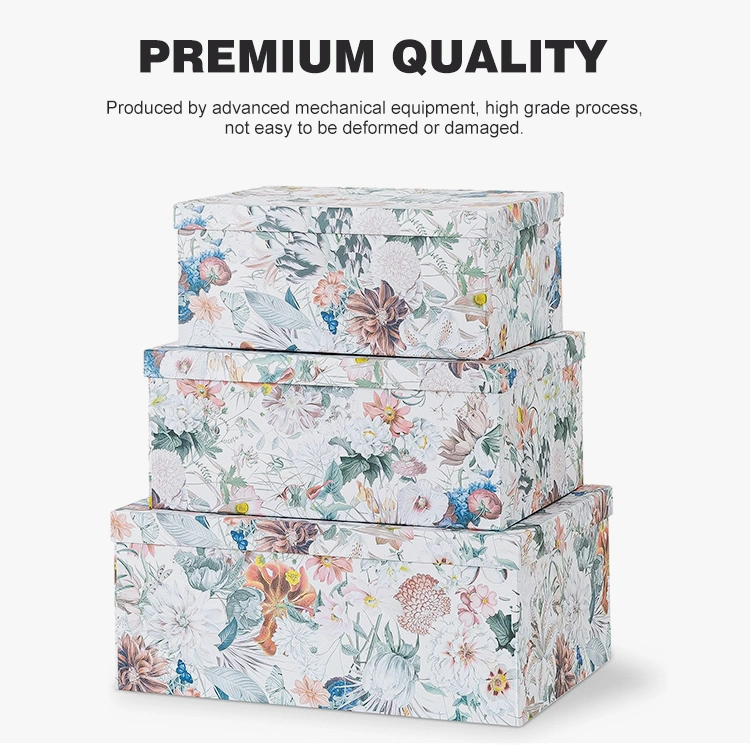 Custom Home Decor Decorative Storage Pretty Floral Paperboard Floral Cardboard Flower Paper Large Nesting Gift Boxes with Lid