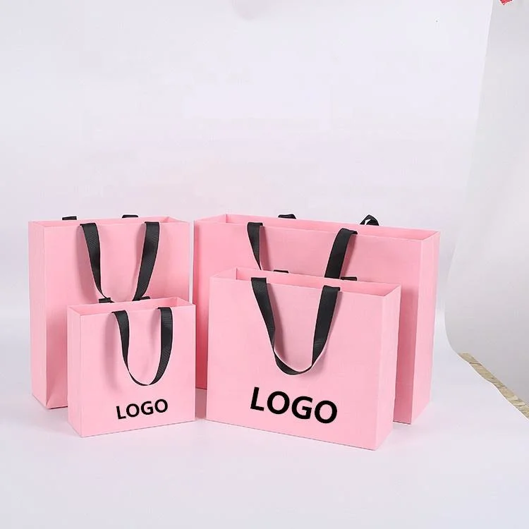 Luxury Black Gift Paper Bag Custom Printed Logo for Shoes Clothes Shopping Wedding Gift Jewelry Packaging with Ribbon Handles