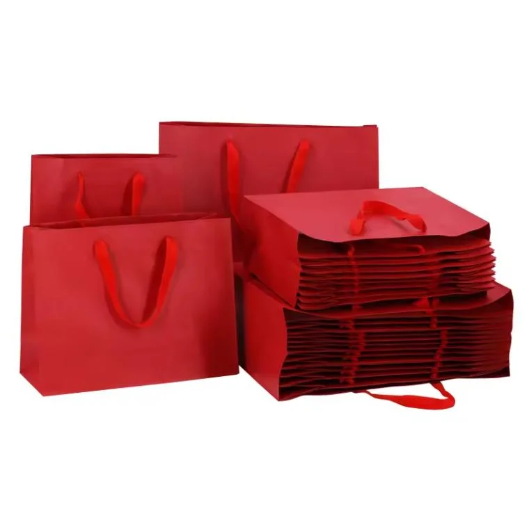 Deluxe Red Gift Paper Bags Custom Jewelry Paper Packaging Bags with Own Badge Hdpk Bolsas De Papel Sacchetti Di Carta