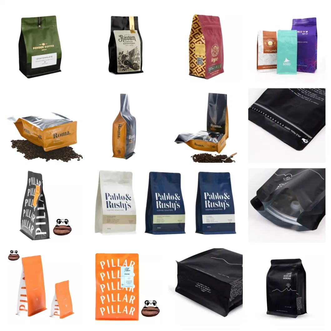 Bulk Custom Print Coffee Recycle Plastic Package with Zipper Valve Flat Bottom Side Gusset Stand up Biodegradable Brown Kraft Paper Coffee Pouch Bag