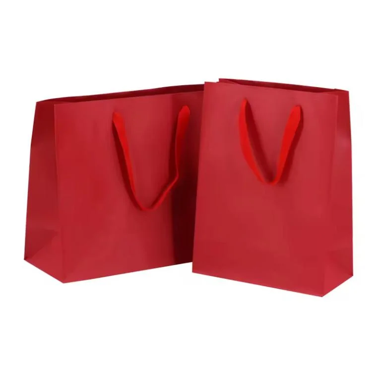 Deluxe Red Gift Paper Bags Custom Jewelry Paper Packaging Bags with Own Badge Hdpk Bolsas De Papel Sacchetti Di Carta