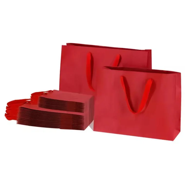 Deluxe Red Gift Paper Bags Custom Jewelry Paper Packaging Bags with Own Badge Hdpk Bolsas De Papel Sacchetti Di Carta