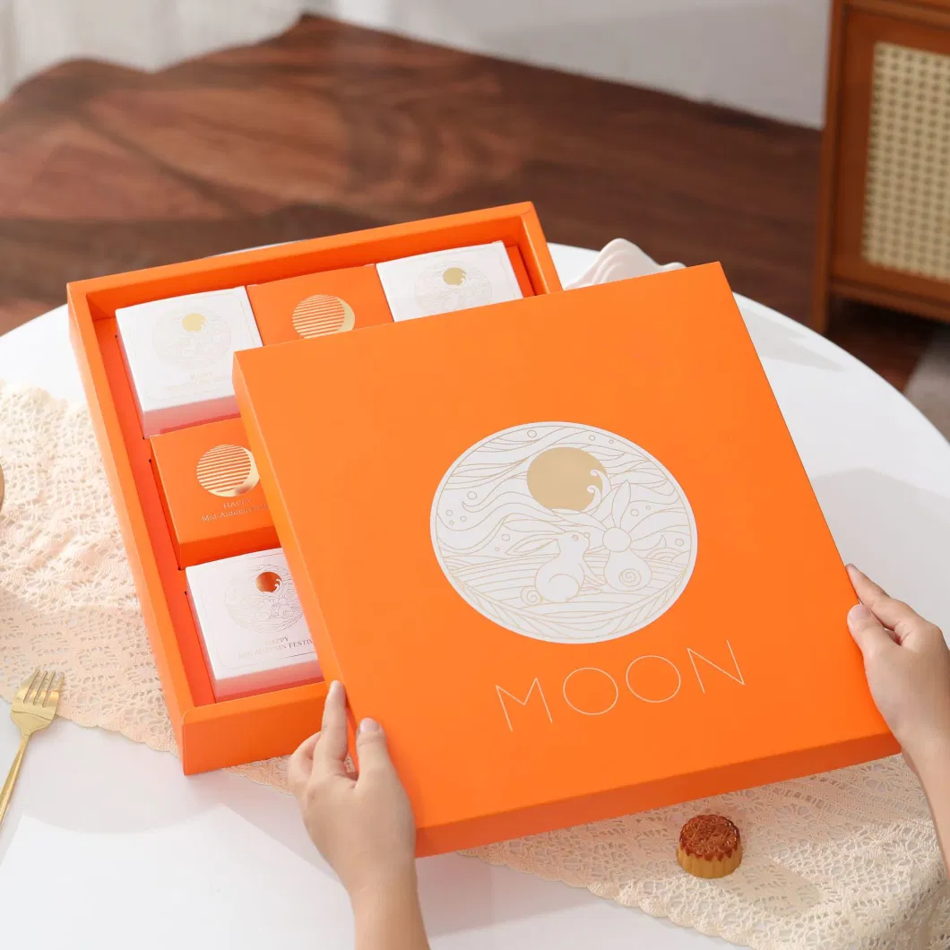 Existing Small Quantity Cardboard Mooncake Box Paper Packaging Box with Cotton Rope/Handle