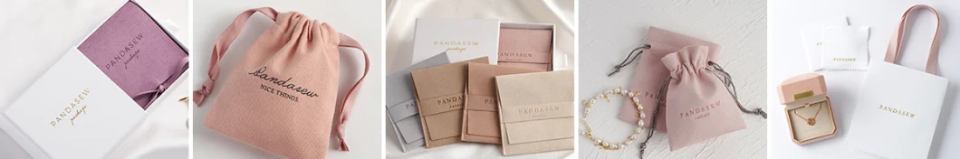 Pandasew Custom Logo White Bowknot Ribbon Kraft Handle Shopping Jewelry Art Cosmetic Handle Gift Kraft Paper Package Bag