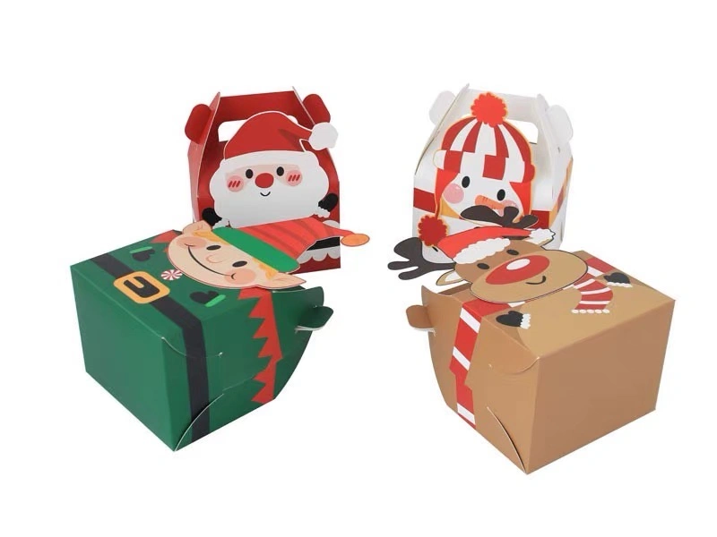 Eco Friendly Foldable Christmas Candy Dessert Cookie Paper Box with Logo Printing Xmas Sweet Biscuit Pastry Cardboard 3D Gift Package Boxes Cupcake Boxes