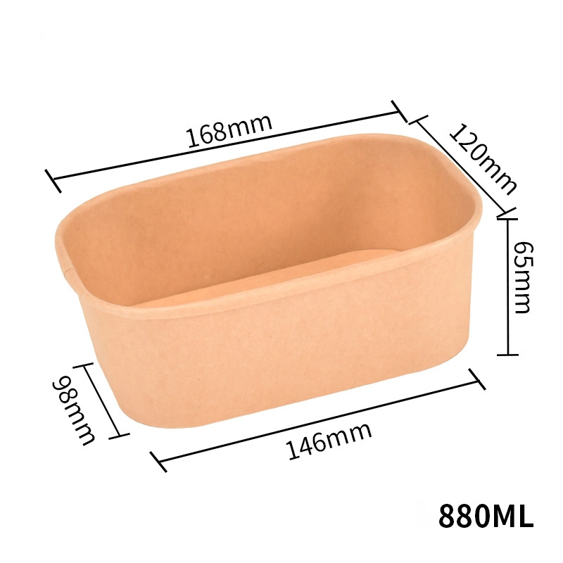 Disposable Kraft Paper Lunch Box Rectangular Rounded Box Takeaway Packing Box Rectangular Paper Bowl Salad Bowl Fried Lunch Box