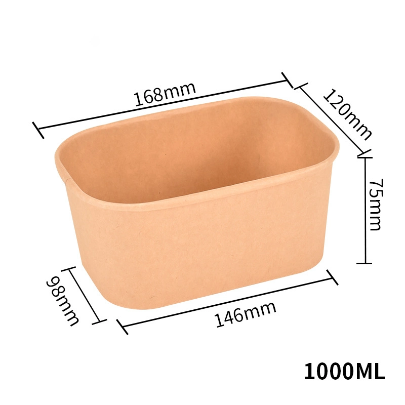 Disposable Kraft Paper Lunch Box Rectangular Rounded Box Takeaway Packing Box Rectangular Paper Bowl Salad Bowl Fried Lunch Box