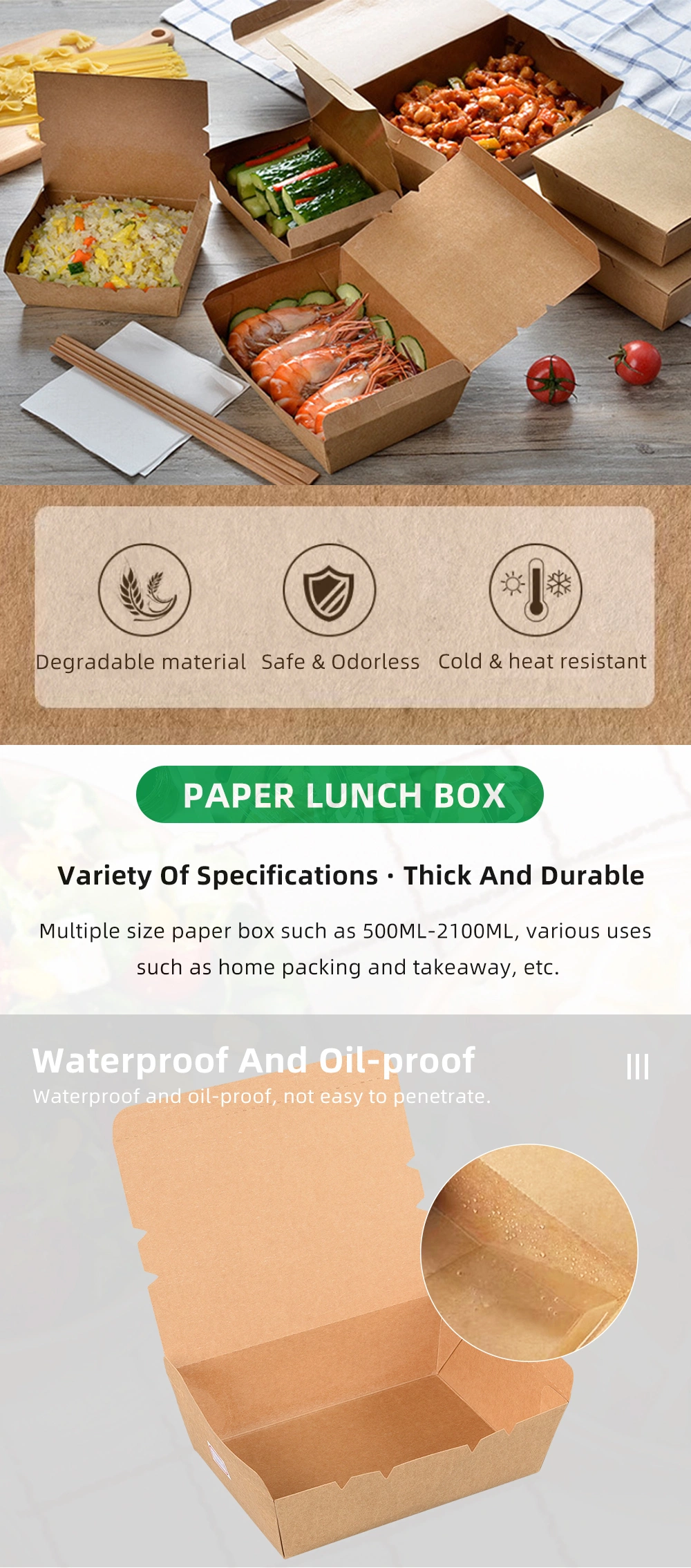 Wholesale Custom Kraft Paper Lunch Box 500ml Food Container Kraft Paper Takeaway Box