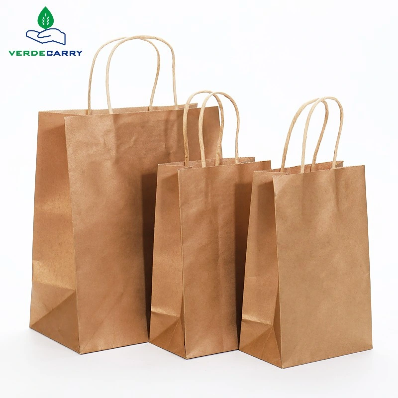 Custom Made Twisted Paper Handles Brown Takeout Takeaway Fast Food Kraft Paper Bag for Restaurant Packaging Customized Printed Shopping Craft Paper Bags