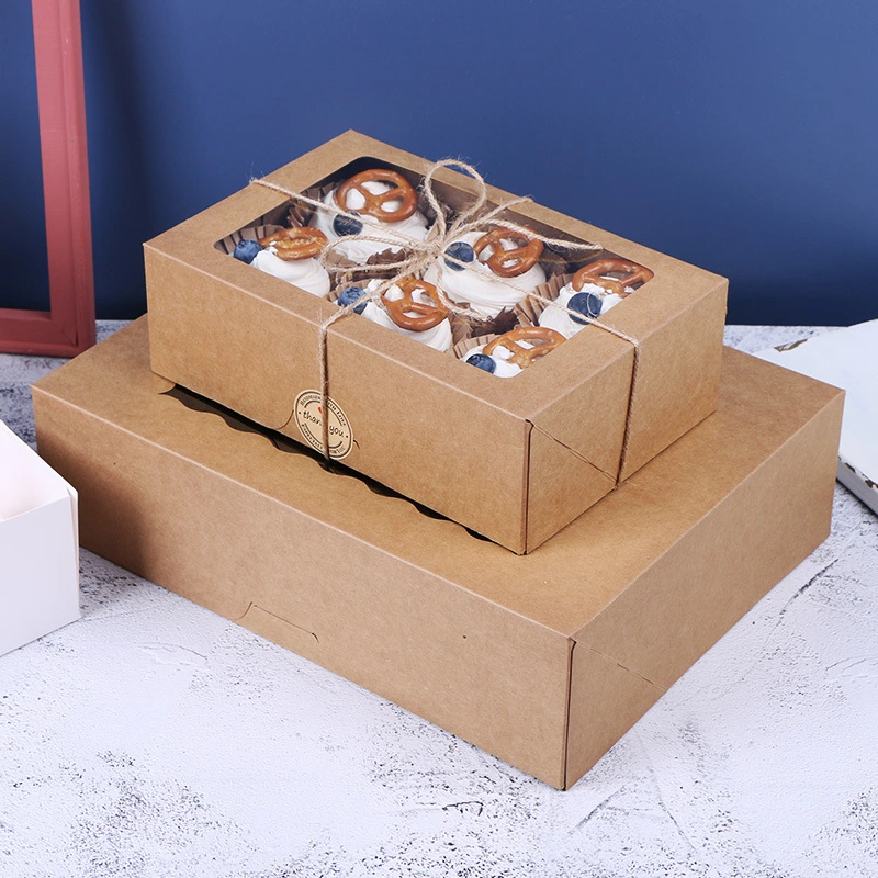 White Kraft Paper Cupcake Box Custom Printed Cake Box