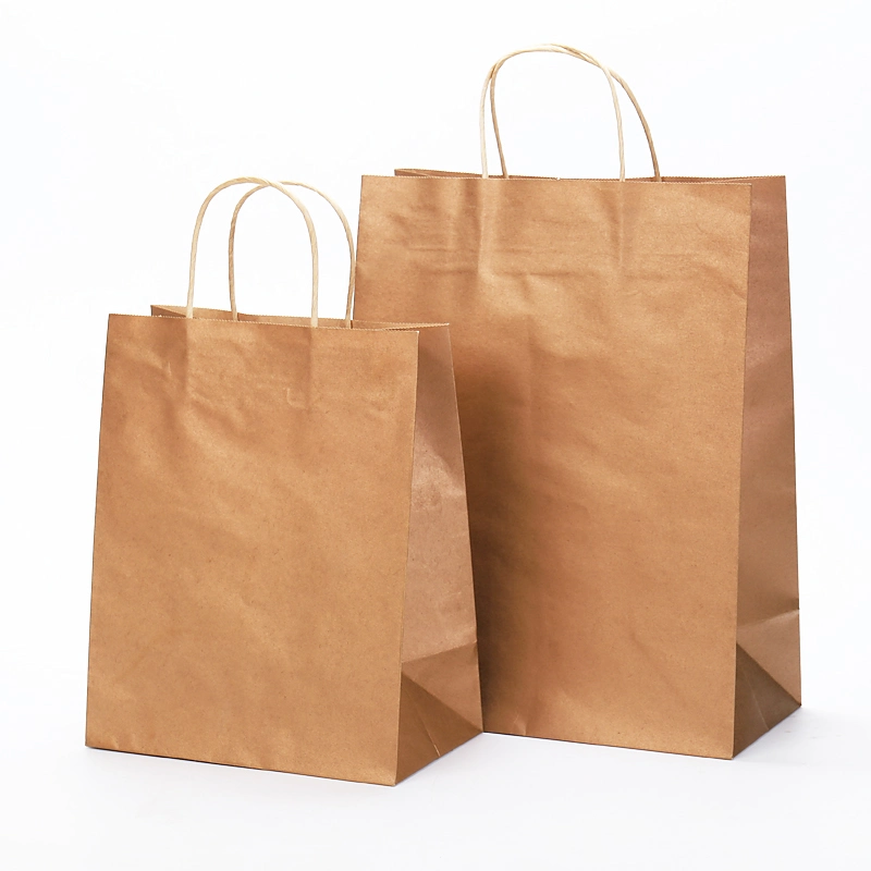 Custom Made Twisted Paper Handles Brown Takeout Takeaway Fast Food Kraft Paper Bag for Restaurant Packaging Customized Printed Shopping Craft Paper Bags