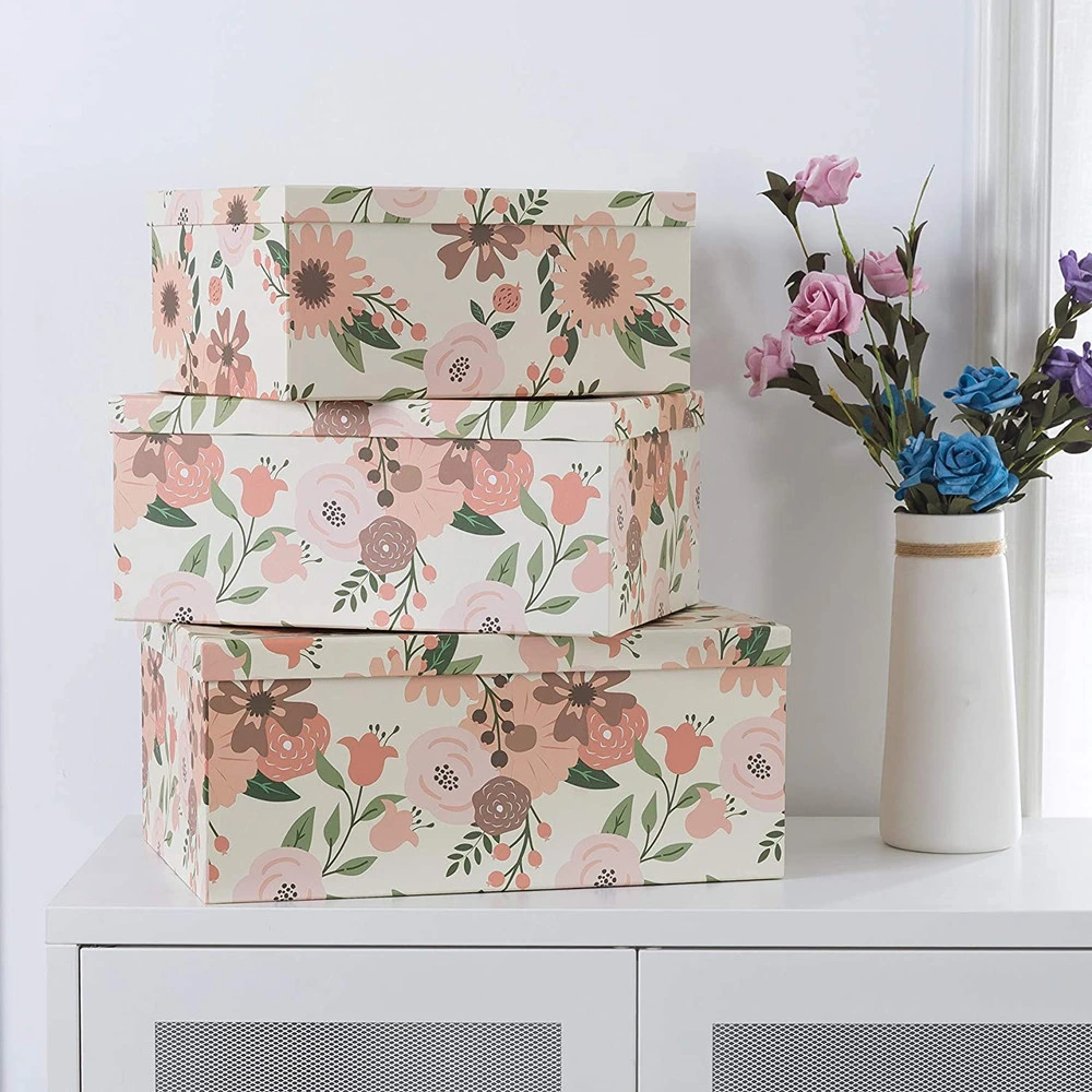 Four Color Decorative Storage Cardboard Paper Boxes with Lids