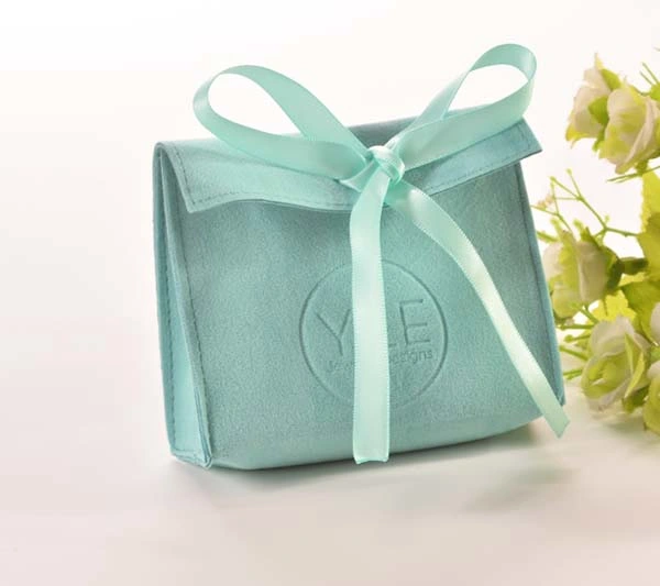 Velvet Jewelry Bag Luxury Jewelry Package Bag with Silk Ribbon Standup Gift Pouch with Bottom