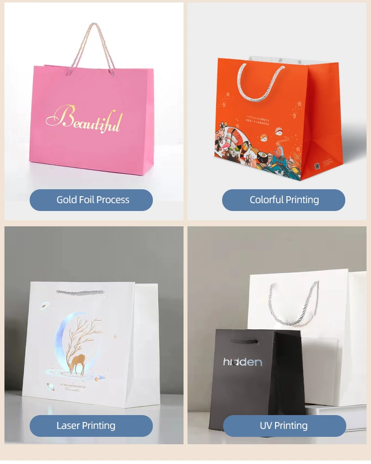 Customized Logo Design Printed Jwedding Small Luxury Paper Gift Bags with Handles