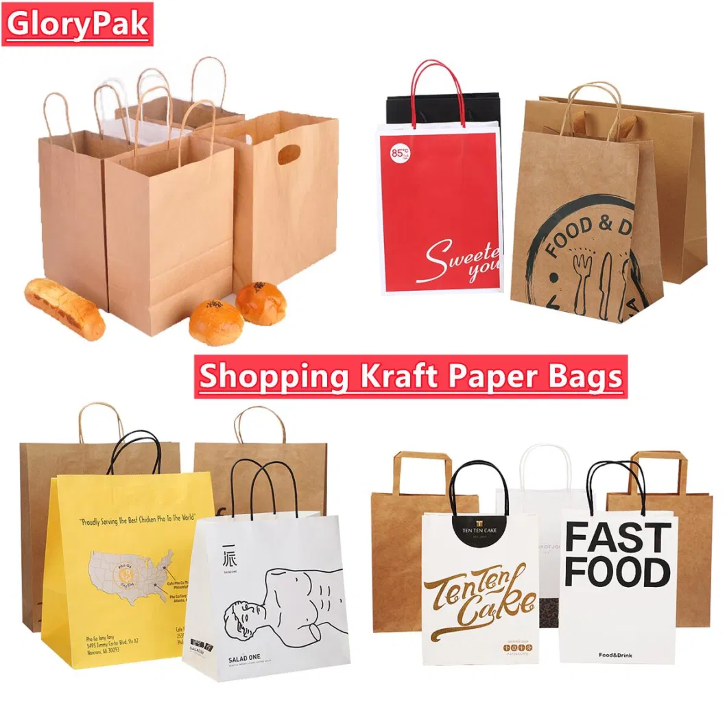 Customized Kraft Paper Packing Bag with Twisted Handle for Shopping Gift Grocery