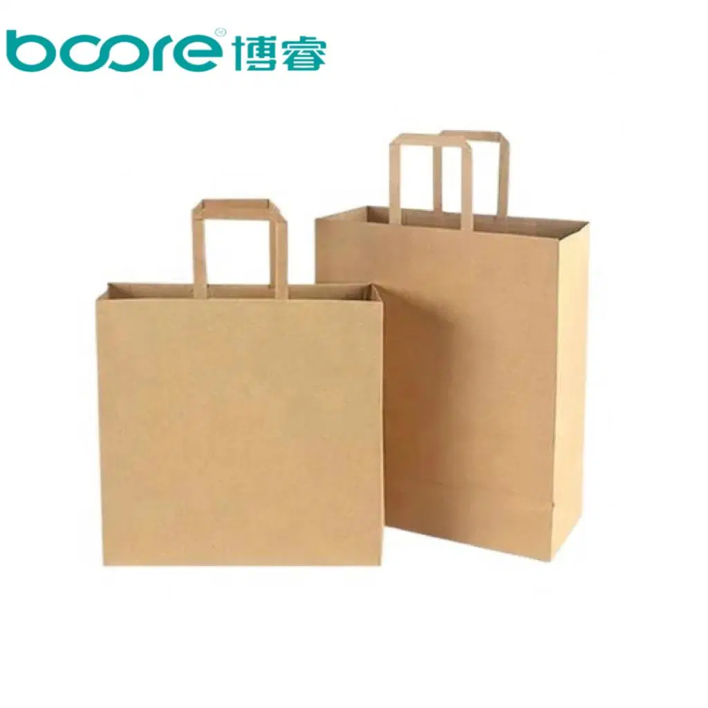 Large Brown Flat Handles Paper Food Storage Bag for Takeaway with Handle