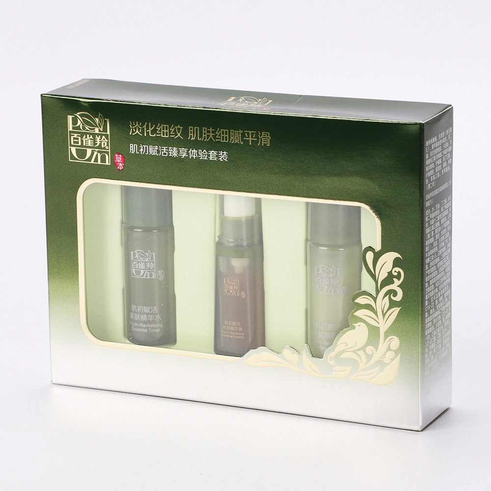 Skin Care Products Packaging Silver Paper Gift Box with Plastic Tray for Small Bottles