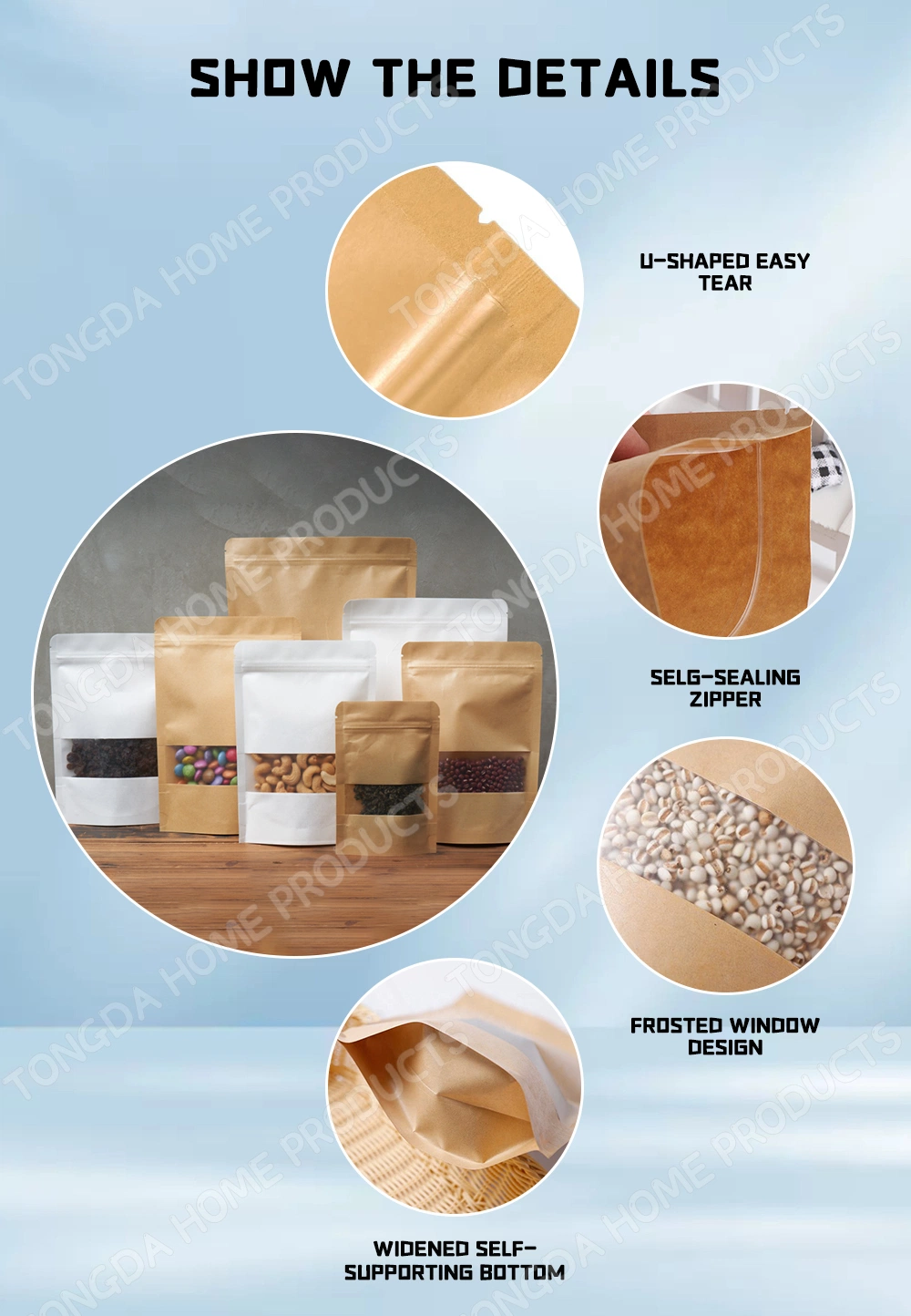 Kraft Paper Bread Clear Avoid Oil Packing Toast Baking Takeaway Food Package Cake Bag with Window