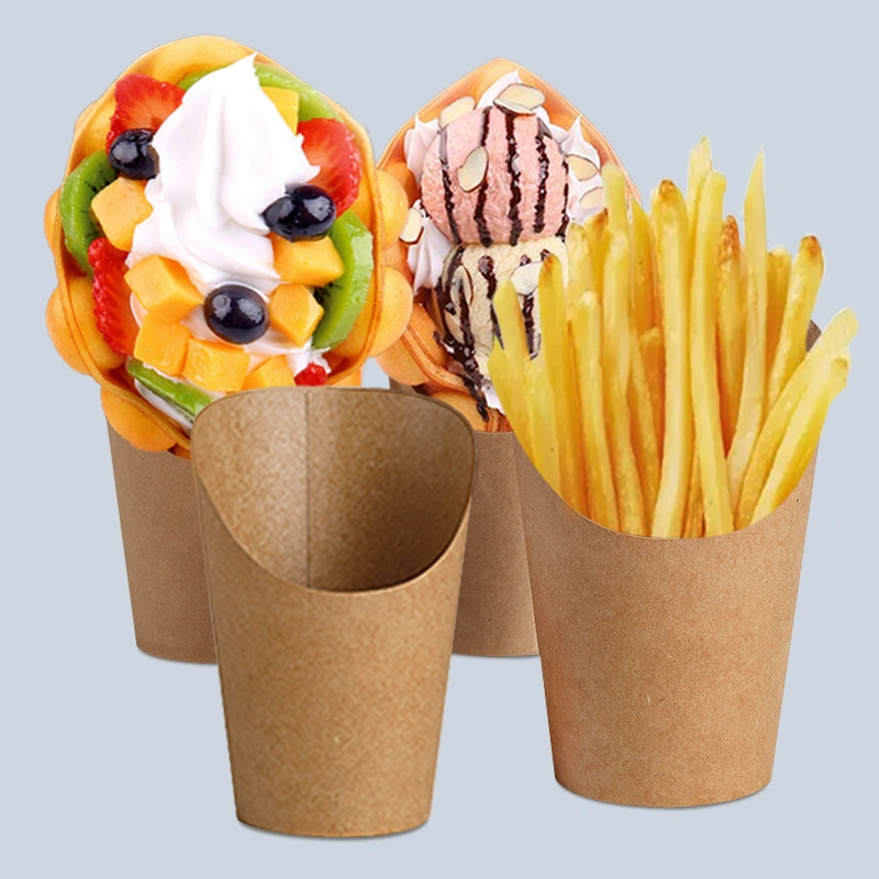 Disposable Wholesale Custom Printed Logo Kraft Paper French Fries Cups Charcuterie Container Takeaway Packaging