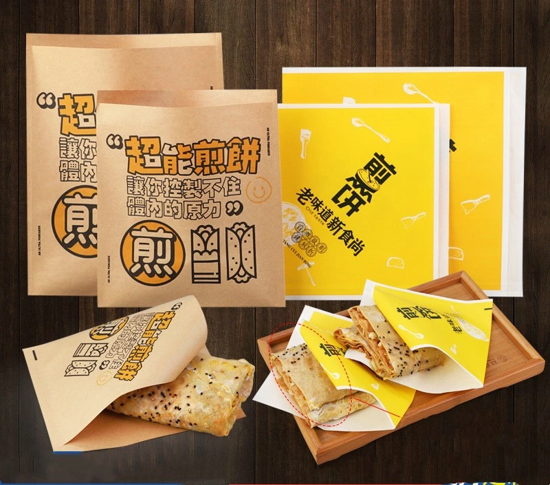 Greaseproof Paper White Brown Kraft Food Packaging Bags for Packing Bread Burger