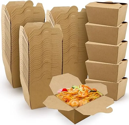 Disposable Takeaway Food Containers Brown Kraft Paper Take out Food Lunch Boxes