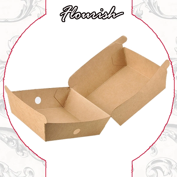 Custom Biodegradable FDA Flat Pack Easy Folding Food Grade Grease Resistant Takeaway Kraft Paper Hamburger Lunch Container Box