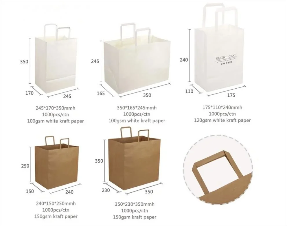 Wholesale Recycled Materials Brown White Kraft Paper Bags for Food Cake Wine Packaging