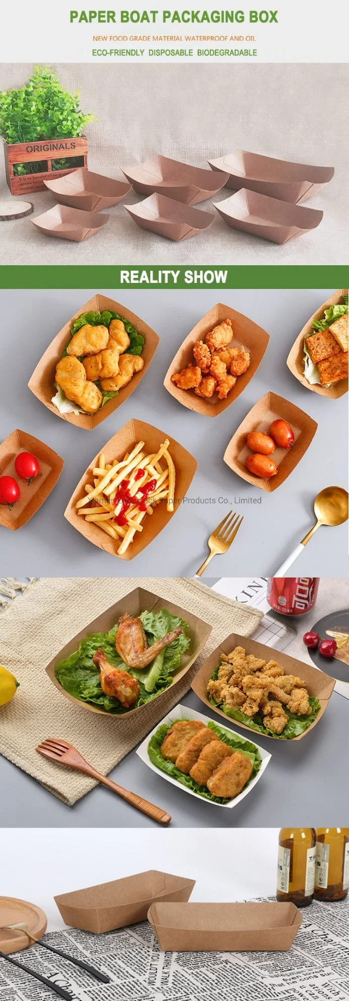 Biodegradable Kraft Paper Hamburger Sandwich Fast Food Packaging Boat Box