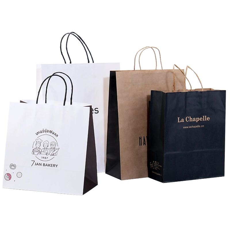 Carry out Bags Restaurant Fast Food Grade Biodegradable Takeaway Shopping Custom Printed Store Brown Kraft Paperbag